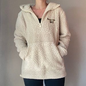 Oversized Cream Sherpa Hooded Quarter Zip Pullover Sweatshirt